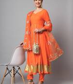 Orange Anarkali Suit Set with Dupatta