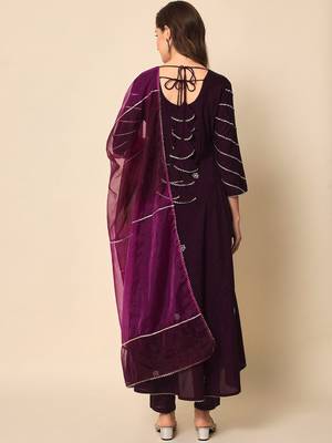 Plum Violet Embroidered Anarkali Suit Set with Dupatta 3