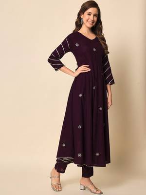 Plum Violet Embroidered Anarkali Suit Set with Dupatta 6