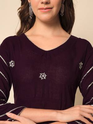 Plum Violet Embroidered Anarkali Suit Set with Dupatta 7