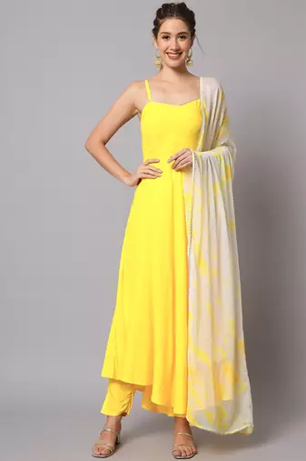 Yellow Anarkali Suit Set with Dupatta