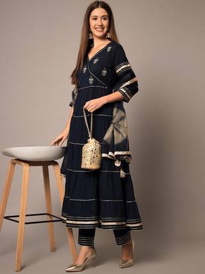 Midnight Blue Tier Kurta Set with Dupatta 1