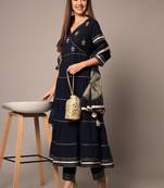 Midnight Blue Tier Kurta Set with Dupatta