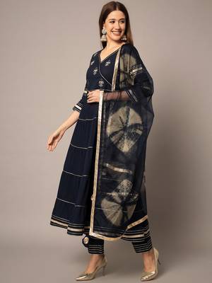 Midnight Blue Tier Kurta Set with Dupatta 2