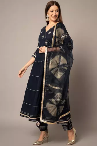 Midnight Blue Tier Kurta Set with Dupatta