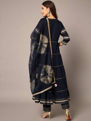 Midnight Blue Tier Kurta Set with Dupatta 3