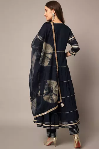 Midnight Blue Tier Kurta Set with Dupatta