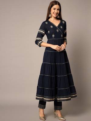 Midnight Blue Tier Kurta Set with Dupatta 5
