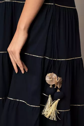 Midnight Blue Tier Kurta Set with Dupatta