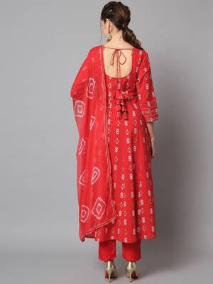 Red Ethnic Motif Anarkali Kurta Set with Dupatta 3