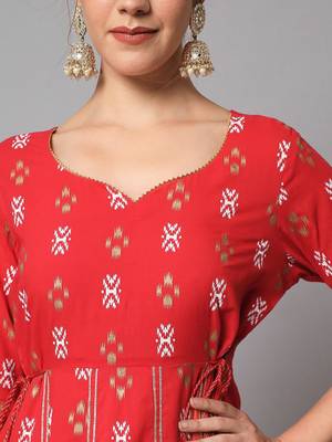 Red Ethnic Motif Anarkali Kurta Set with Dupatta 4