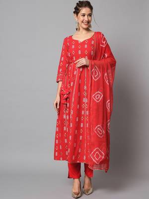 Red Ethnic Motif Anarkali Kurta Set with Dupatta 5