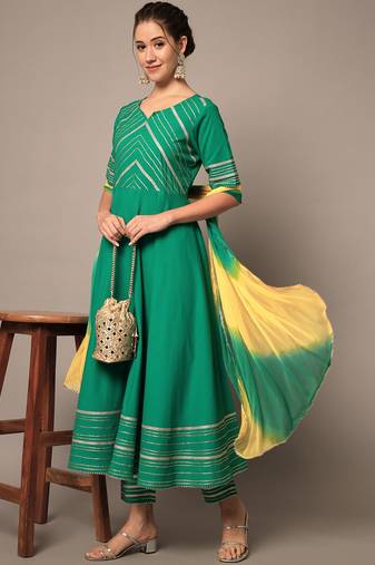 Jade Green Anarkali Kurta Set with Dupatta