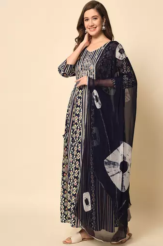 Blue Anarkali Suit Set with Dupatta