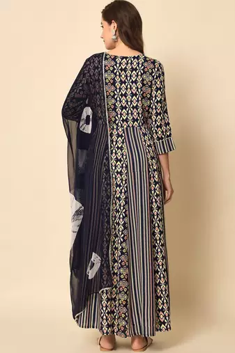 Blue Anarkali Suit Set with Dupatta