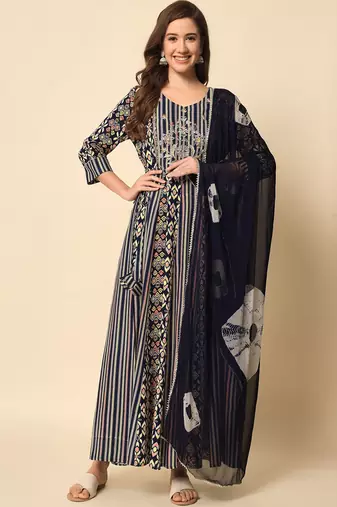 Blue Anarkali Suit Set with Dupatta