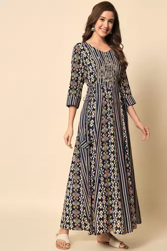 Blue Anarkali Suit Set with Dupatta