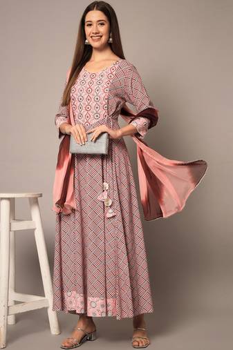 Baby Pink Anarkali Kurta Pants with Dupatta