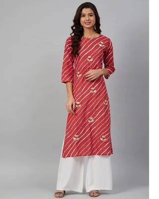 Red Leheriya Embroidered Kurta Pant Set 1