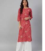 Red Leheriya Embroidered Kurta Pant Set