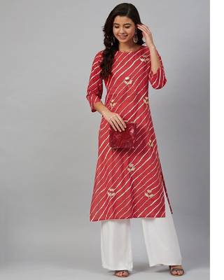 Red Leheriya Embroidered Kurta Pant Set 4
