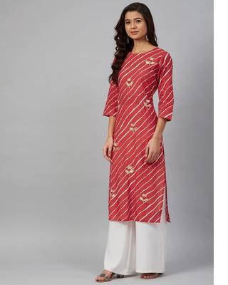 Red Leheriya Embroidered Kurta Pant Set 5