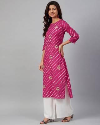 Pink Leheriya Embroidered Kurta Pant Set 2