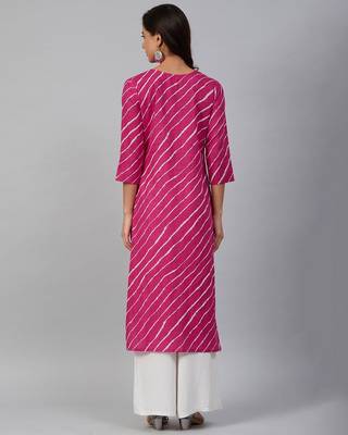 Pink Leheriya Embroidered Kurta Pant Set 3