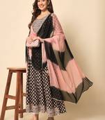 Black and Pink Flared Ethnic Maxi Dress with Dupatta