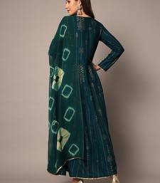Teal Ethnic Gold Printed Maxi A-Line Dress with Dupatta