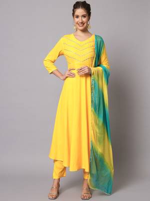 Sunny Yellow Flared Kurta Set with Dupatta 5