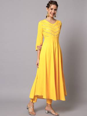 Sunny Yellow Flared Kurta Set with Dupatta 6