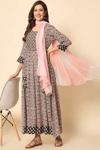 Black and Pink Anarkali Dress with Dupatta
