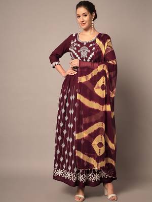 Brown Embroidered Anarkali Dress with Dupatta 4