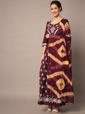 Brown Embroidered Anarkali Dress with Dupatta 5