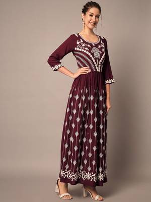 Brown Embroidered Anarkali Dress with Dupatta 6