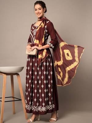 Brown Embroidered Anarkali Dress with Dupatta 1