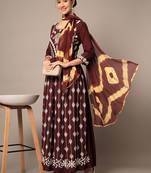 Brown Embroidered Anarkali Dress with Dupatta