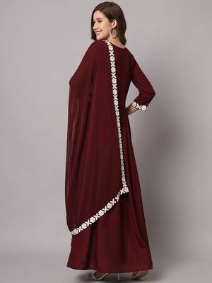 Brown Embroidered Anarkali Kurta Set with Dupatta 2