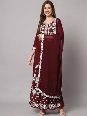 Brown Embroidered Anarkali Kurta Set with Dupatta 3