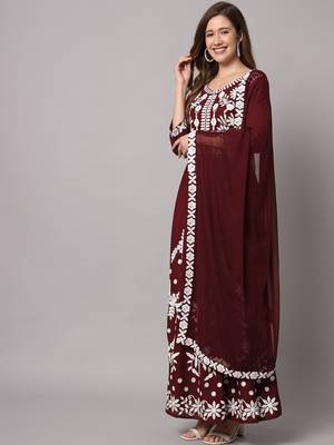 Brown Embroidered Anarkali Kurta Set with Dupatta 4