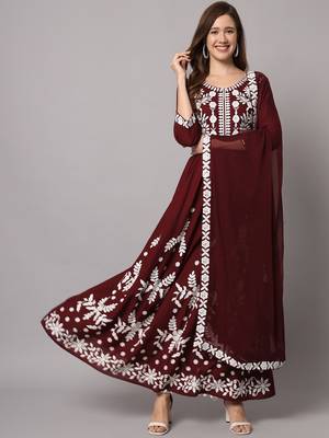 Brown Embroidered Anarkali Kurta Set with Dupatta 1
