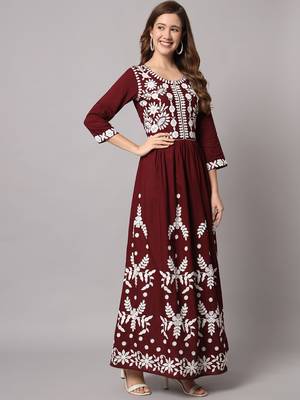 Brown Embroidered Anarkali Kurta Set with Dupatta 5