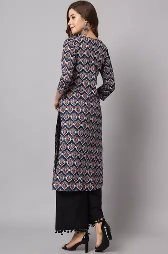 Navy Blue and Maroon Straight Kurta and Pants Set