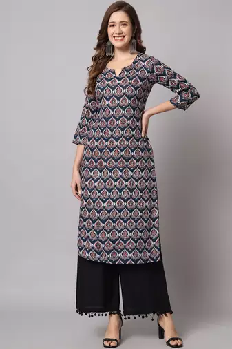 Navy Blue and Maroon Straight Kurta and Pants Set