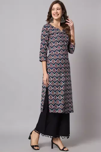 Navy Blue and Maroon Straight Kurta and Pants Set