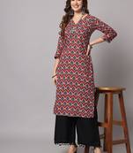 Brick Red and Navy Straight Kurta and Pants Set