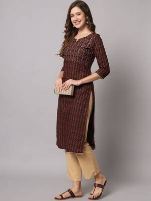 Brown and Beige Ethnic Printed Kurta Pants Set 1