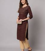 Brown and Beige Ethnic Printed Kurta Pants Set