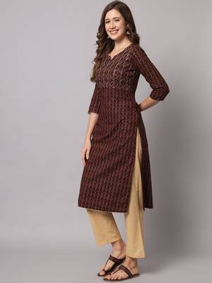 Brown and Beige Ethnic Printed Kurta Pants Set 2